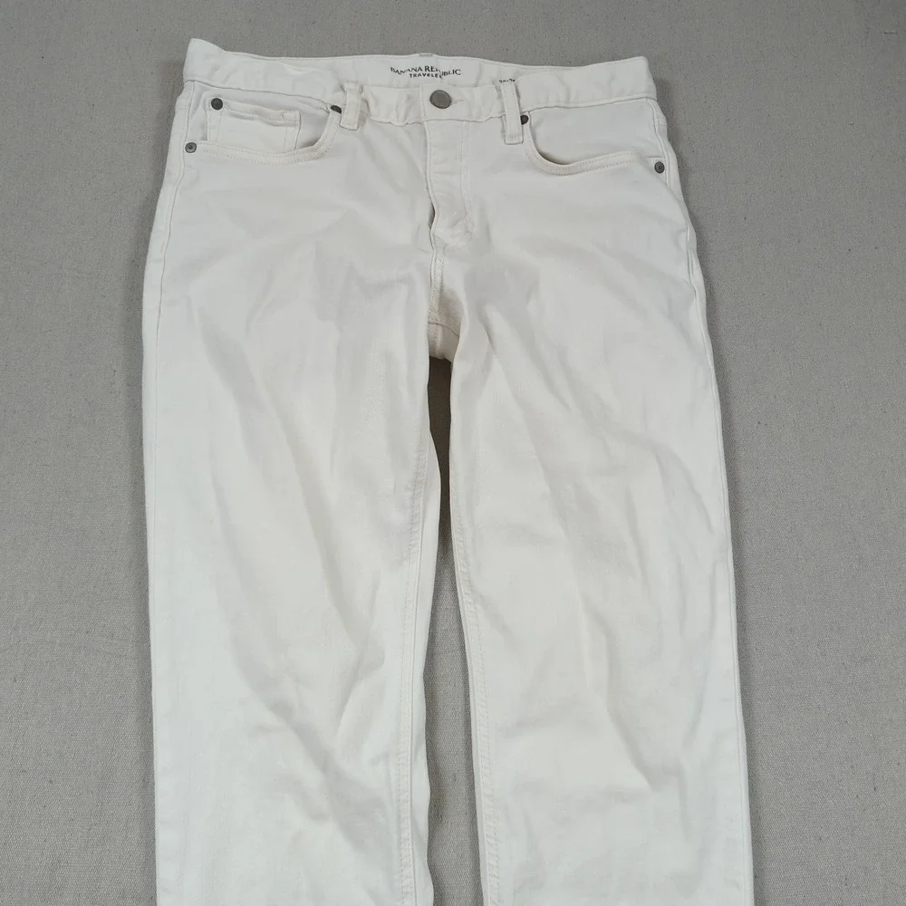 Banana Republic Mens 32x30 White Pants Traveler Slim Fit Golf Stretch Casual